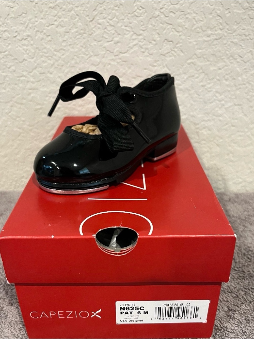 Capezio Black Patent Leather Kids Mary Jane Tap Shoe with Ribbon